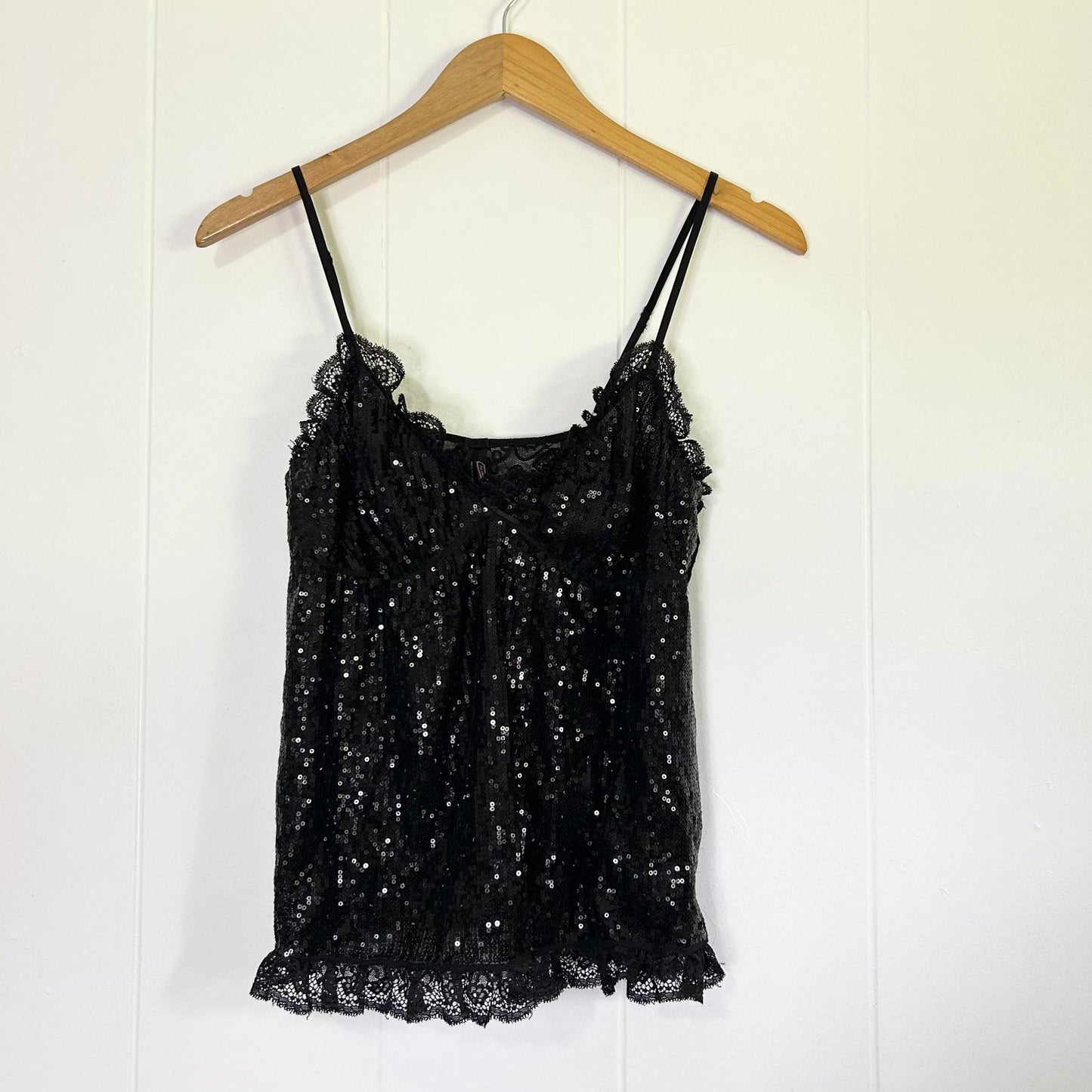 Victoria’s Secret The Lacie Black Sequin Floral Lace Tank Top Women's Large